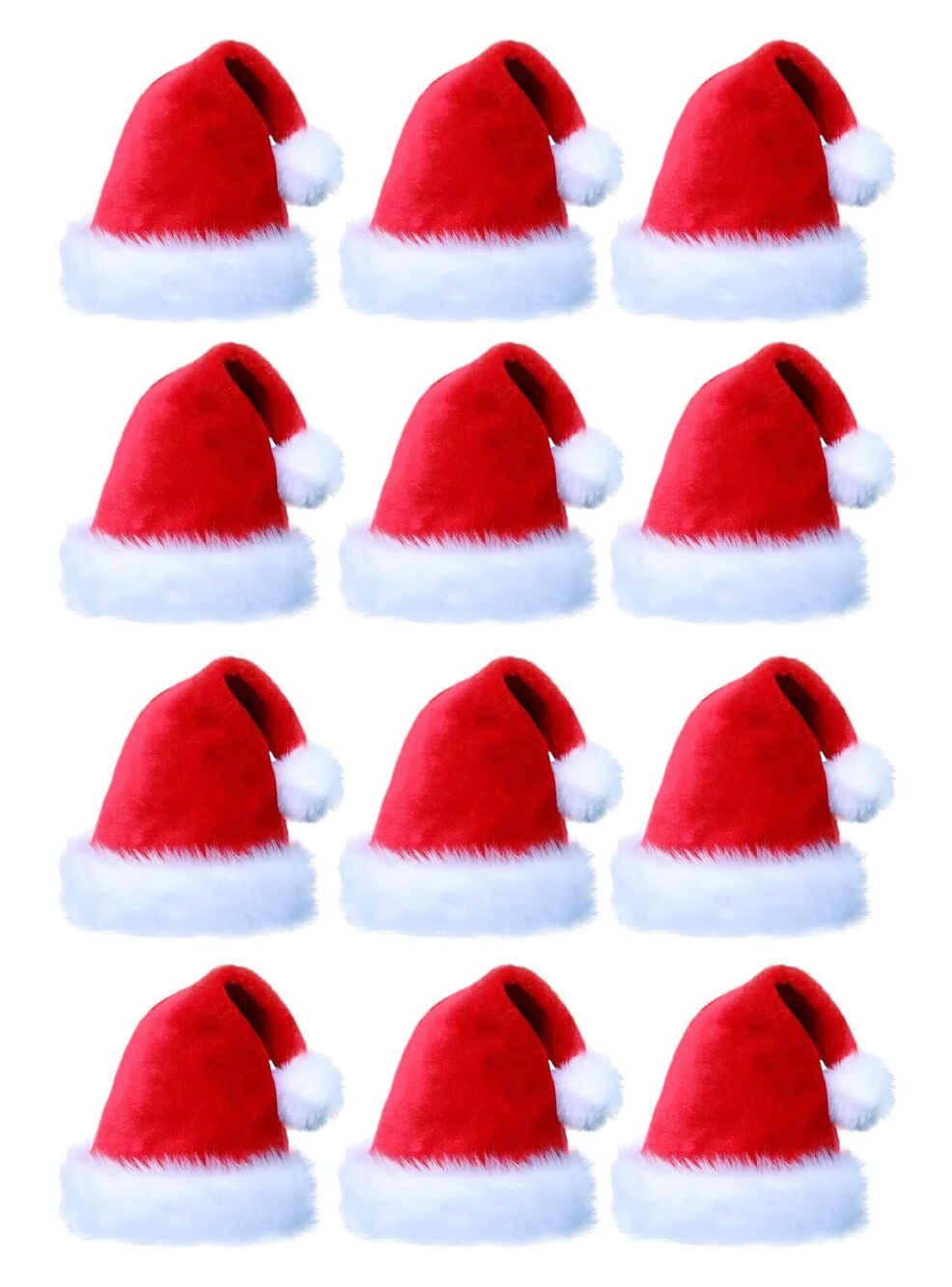 8774 12 Plush Santa Hats Adults Bulk, with Comfort Liner, Thicken Warm